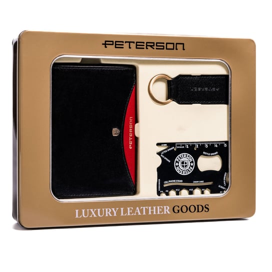 Zestaw prezentowy portfel skórzany karta przeżycia brelok PETERSON Peterson
