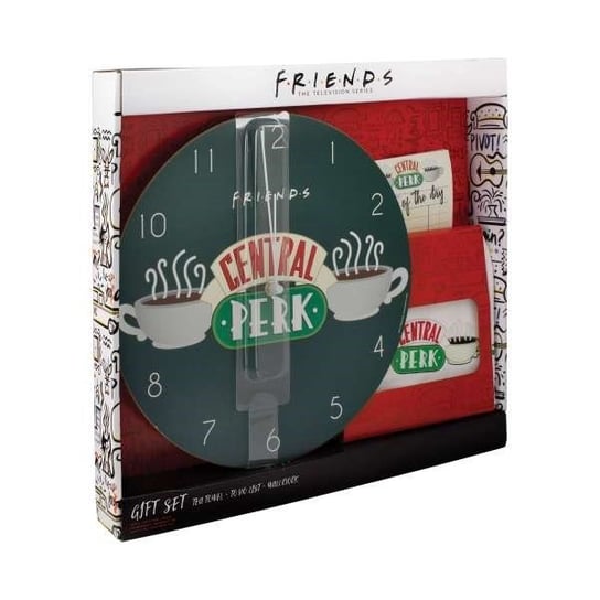 Zestaw prezentowy Przyjaciele Central Perk : zegar ścienny, notatnik, ścierka kuchenna Friends