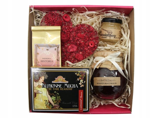 Zestaw prezentowy pudełko z portfelem Alfons Mucha miód Dzień Kobiet AMD Gifts