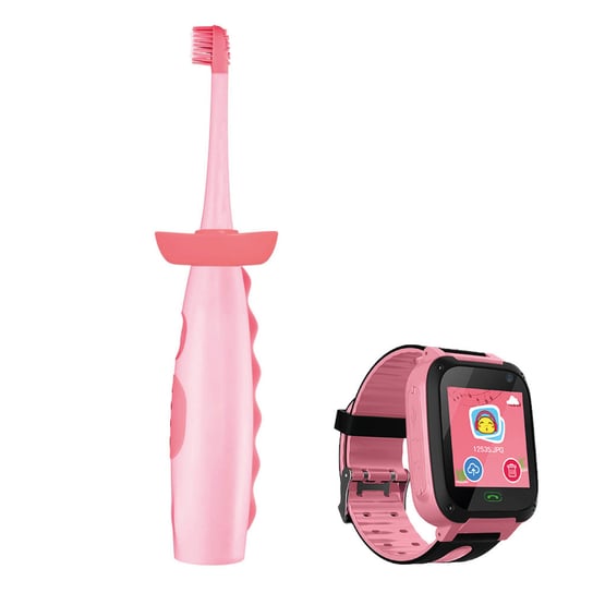 Zestaw prezentowy szczoteczka soniczna i zegarek GPS, Vitammy, DINO/SMART KID WATCH, różowy Vitammy