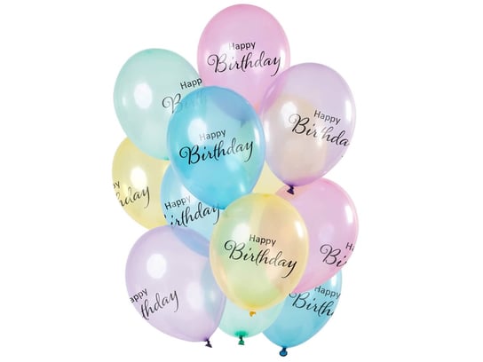 Zestaw przezroczystych balonów Happy Birthday - 30 cm - 12 szt. Folat