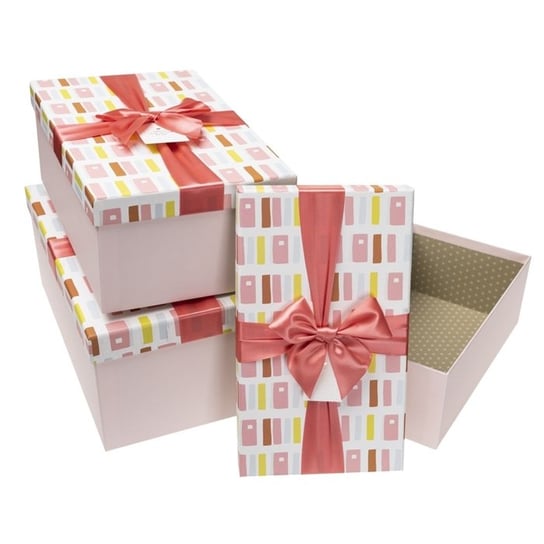 Zestaw pudełek ozdobnych z kokardą, HL-023-Pink, 3 sztuki Neopak