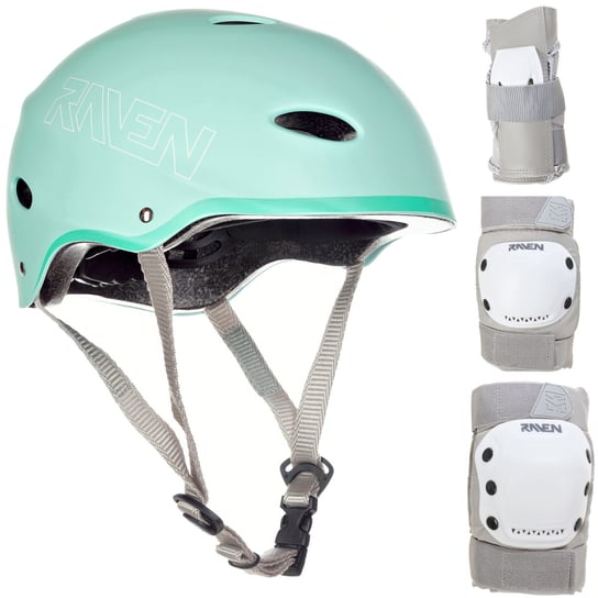 Zestaw RAVEN Kask F511 Mint M + Ochraniacze Grey M Raven