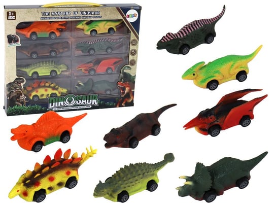 Zestaw Resoraków Dinozaury Samochodziki Kolorowe 8 Sztuk Lean Toys