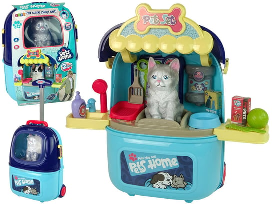 Zestaw Salon Piękności Dla Kota Zwierzak w Walizce Plecak Niebieski Lean Toys
