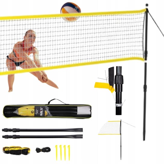 ZESTAW SIATKA DO BADMINTONA SIATKÓWKI TENISA 630 cm SŁUPKI DUŻA 3W1 TORBA NILS