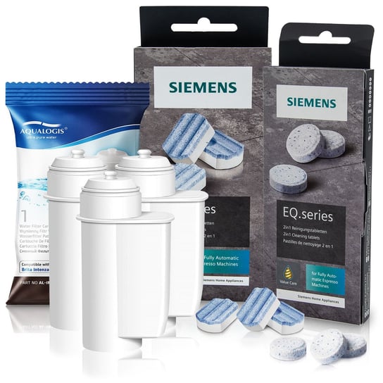 Zestaw Siemens, Filtr Aqualogis AL-Inte 3szt, Siemens Odkamieniacz TZ80002, Siemens Tabletki TZ80001 Aqualogis