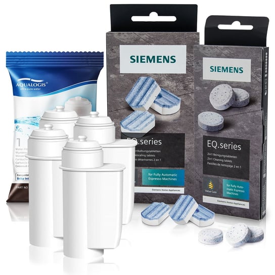 Zestaw Siemens, Filtr Aqualogis AL-Inte 4szt, Siemens Odkamieniacz TZ80002, Siemens Tabletki TZ80001 Aqualogis
