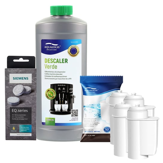 Zestaw Siemens, Filtr Aqualogis AL-Inte 4szt, Siemens Tabletki TZ80001, Verde 1L Aqualogis
