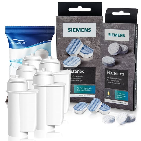 Zestaw Siemens, Filtr Aqualogis AL-Inte 5szt, Siemens Odkamieniacz TZ80002, Siemens Tabletki TZ80001 Aqualogis