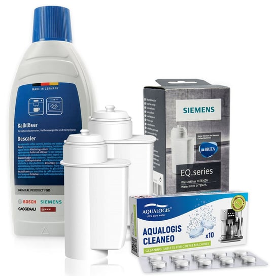 Zestaw Siemens, Filtr Intenza TZ70003 2 szt, Odkamieniacz 311968 500ml, Tabletki Odtłuszczające Aqualogis Cleaneo Aqualogis