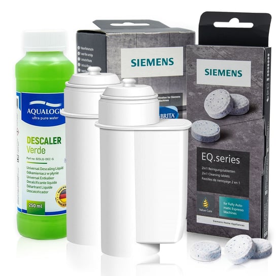 Zestaw Siemens, Filtr INTENZA TZ70003 2 szt, Tabletki Czyszczęce TZ80001,Odkamieniacz Verde 250ml Aqualogis