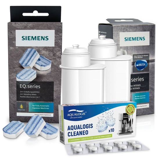 Zestaw Siemens, Filtr Intenza TZ70003 2 szt, Tabletki Odkamieniające TZ80002, Tabletki Odtłuszczające Aqualogis Cleaneo 10 szt. Aqualogis