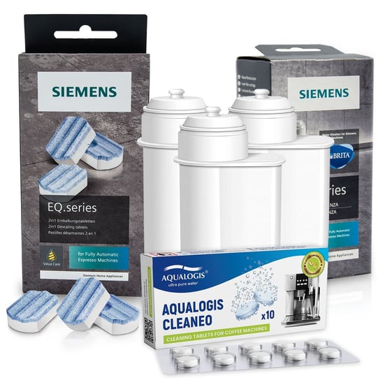 Zestaw Siemens, Filtr Intenza Tz70003 3 Szt, Tabletki Odkamieniające Tz80002, Tabletki Odtłuszczające Aqualogis Cleaneo 10 Szt. Aqualogis