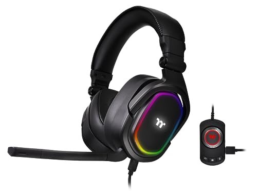Zestaw słuchawkowy do gier Thermaltake Argent H5 RGB 7.1 z dźwiękiem przestrzennym | Mikrofon dwukierunkowy | Podkładki z pianki memory | PC/Xbox One/PS4/Switch/mobile | Czarny Thermaltake