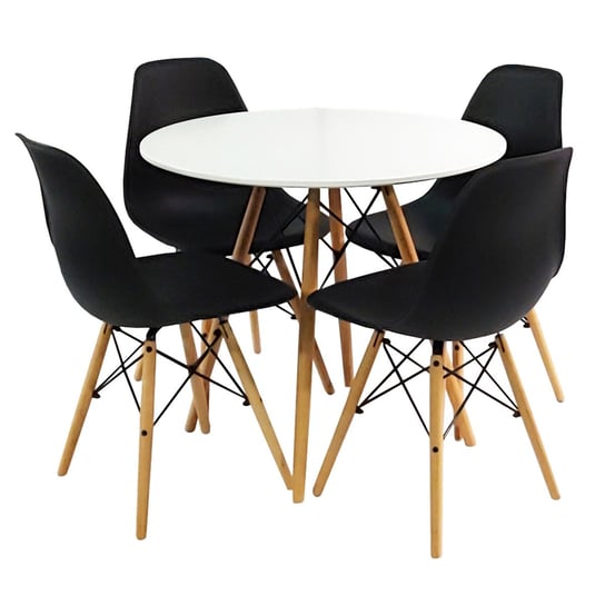 Zestaw stół DSW 60 biały i 4 czarne krzesła Milano BMDesign