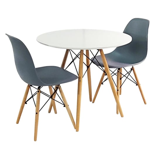 Zestaw stół DSW 80 biały i 2 grafitowe krzesła Milano BMDesign