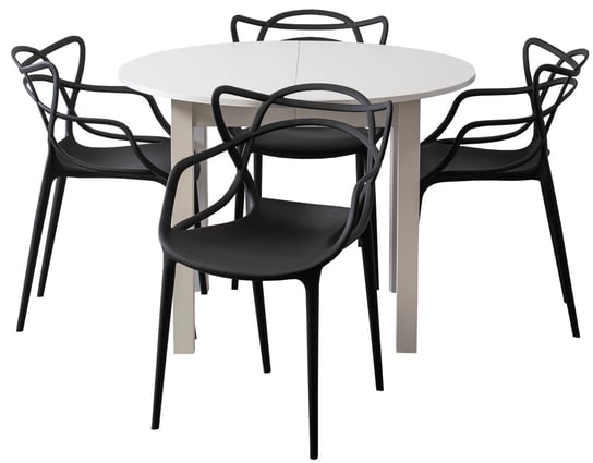 Zestaw Stół HARRY Biały + 4 krzesła CELTIC Czarny MEBEL ELITE