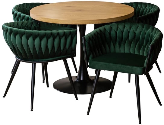 Zestaw Stół i Krzesła LINO Dąb Złoty i 4x EMPOLI Zielony MEBEL ELITE