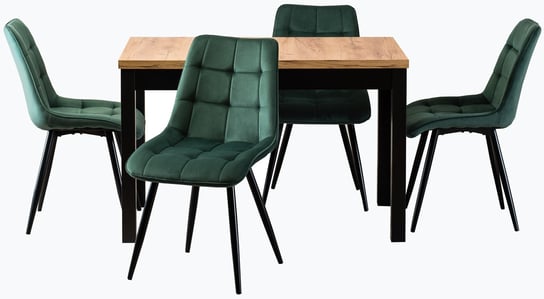 Zestaw Stół i Krzesła SKUBI Craft/Czarny i 4x RIO Zielony MEBEL ELITE