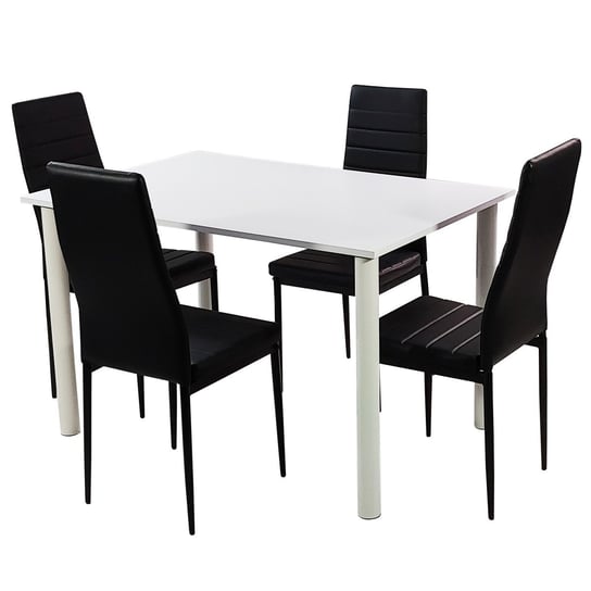Zestaw stół Lugano 120 biały i 4 krzesła Nicea czarne BMDesign