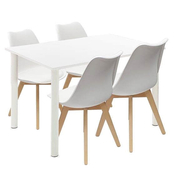 Zestaw stół Lugano 120 biały i 4 krzesła NORDEN białe BMDesign