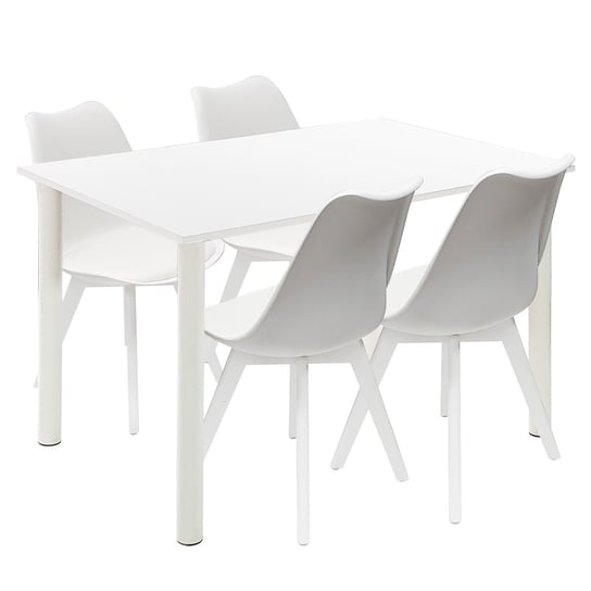 Zestaw stół Lugano 120 biały i 4 krzesła NORDEN MONO białe BMDesign