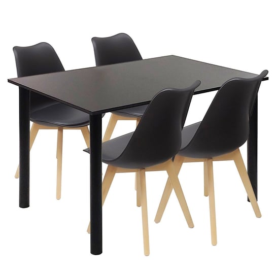 Zestaw stół Lugano 120 czarny i 4 krzesła NORDEN czarne BMDesign