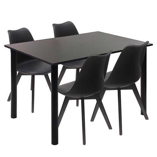 Zestaw stół Lugano 120 czarny i 4 krzesła NORDEN MONO czarne BMDesign