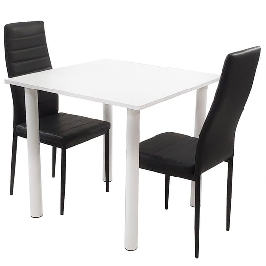 Zestaw stół Lugano 80 biały i 2 krzesła Nicea czarne BMDesign