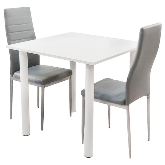 Zestaw stół Lugano 80 biały i 2 krzesła Nicea szare BMDesign