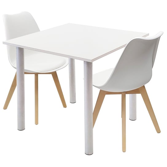 Zestaw stół Lugano 80 biały i 2 krzesła NORDEN białe BMDesign
