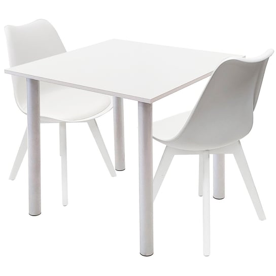 Zestaw stół Lugano 80 biały i 2 krzesła NORDEN MONO białe BMDesign