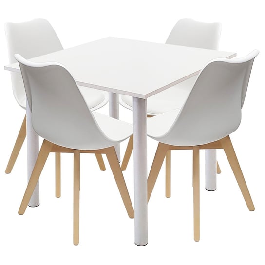 Zestaw stół Lugano 80 biały i 4 krzesła NORDEN białe BMDesign