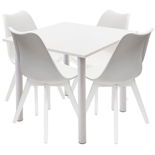 Zestaw stół Lugano 80 biały i 4 krzesła NORDEN MONO białe BMDesign