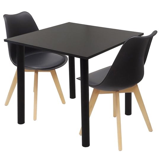 Zestaw stół Lugano 80 czarny i 2 krzesła NORDEN czarne BMDesign