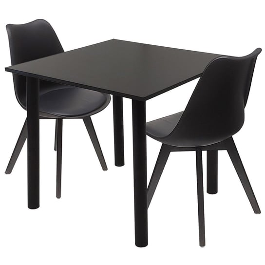 Zestaw stół Lugano 80 czarny i 2 krzesła NORDEN MONO czarne BMDesign
