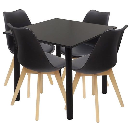 Zestaw stół Lugano 80 czarny i 4 krzesła NORDEN czarne BMDesign