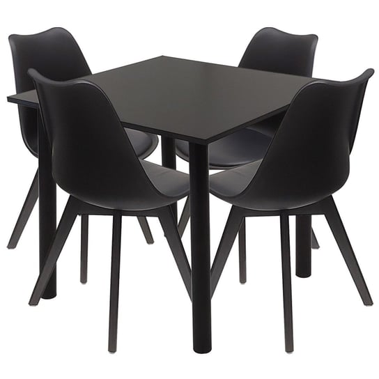 Zestaw stół Lugano 80 czarny i 4 krzesła NORDEN MONO czarne BMDesign