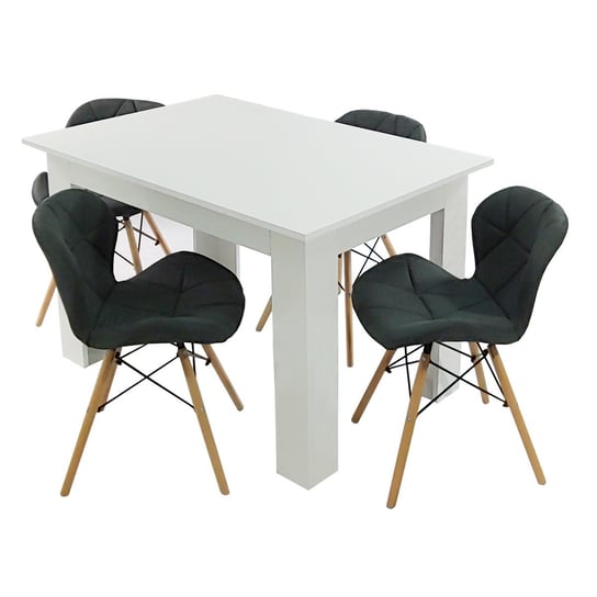 Zestaw stół Modern 120 biały i 4 krzesła Eliot FABRIC czarne BMDesign