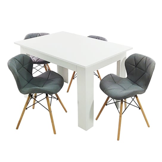 Zestaw stół Modern 120 biały i 4 krzesła Eliot FABRIC szare BMDesign