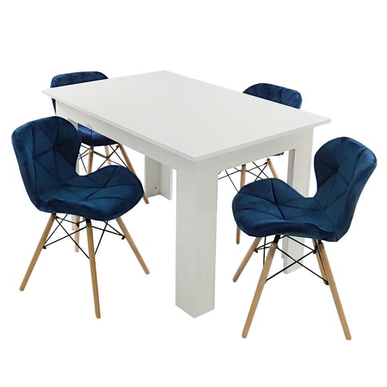 Zestaw stół Modern 120 biały i 4 krzesła Eliot VELVET granatowe BMDesign