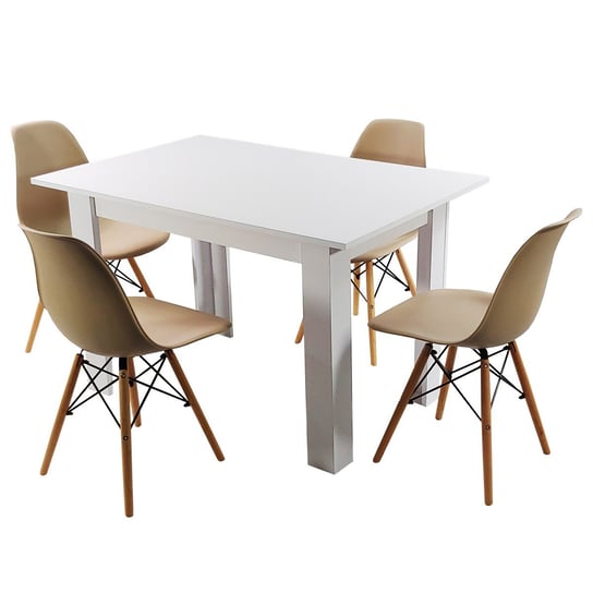 Zestaw stół Modern 120 biały i 4 krzesła Milano beżowe BMDesign