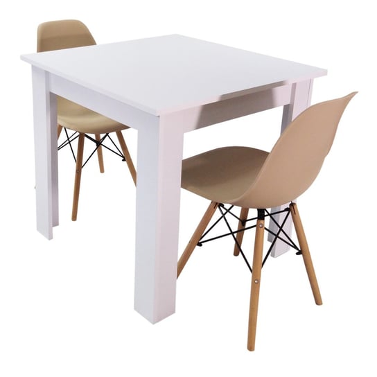 Zestaw stół Modern 80 biały i 2 krzesła Milano beżowe BMDesign