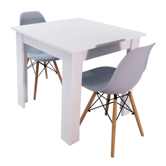 Zestaw stół Modern 80 biały i 2 krzesła Milano szare BMDesign