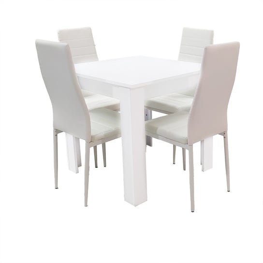 Zestaw Stół Modern 80 Biały I 4 Białe Krzesła Nicea BMDesign