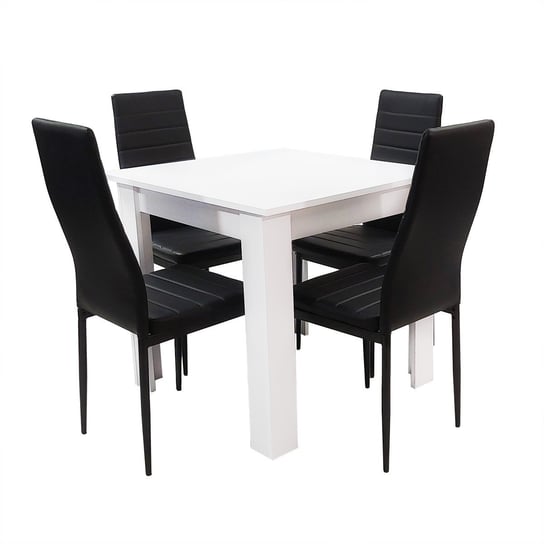 Zestaw Stół Modern 80 Biały I 4 Czarne Krzesła Nicea BMDesign
