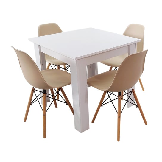 Zestaw stół Modern 80 biały i 4 krzesła Milano beżowe BMDesign