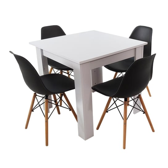 Zestaw stół Modern 80 biały i 4 krzesła Milano czarne BMDesign