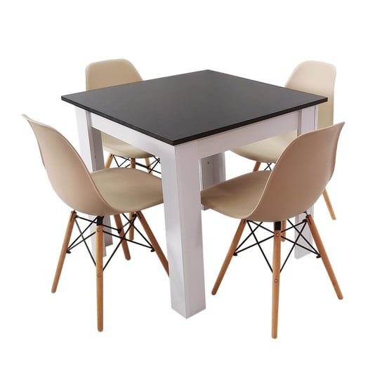 Zestaw stół Modern 80 BW i 4 krzesła Milano beżowe BMDesign